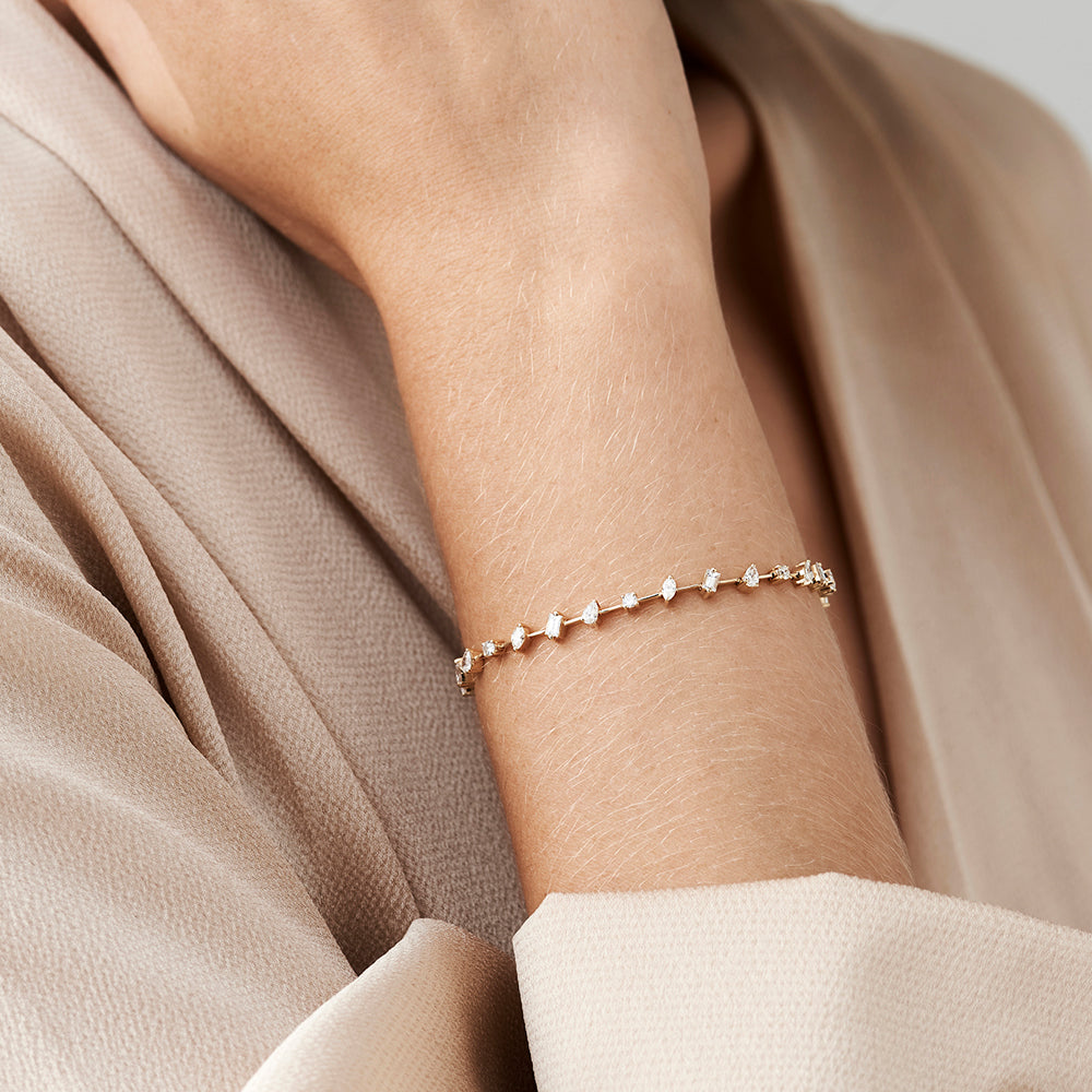 14k Gold Multi-Shape Slant Diamond Bracelet