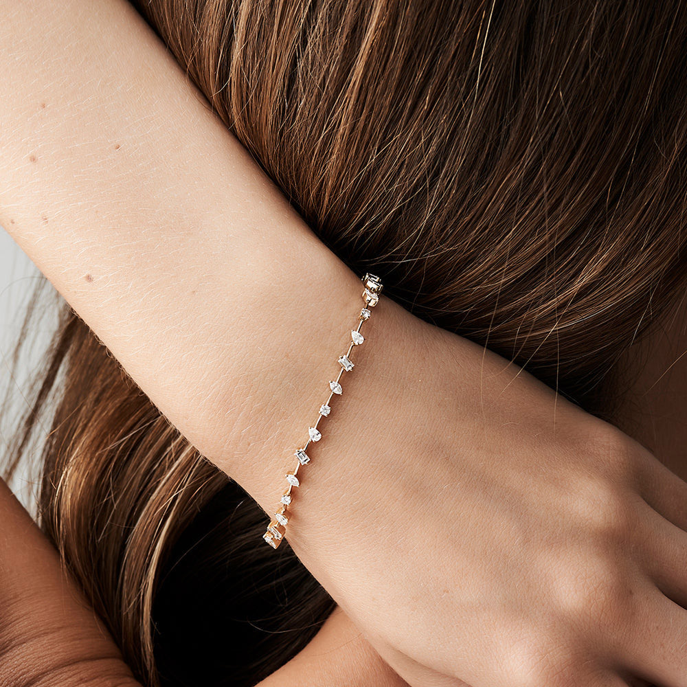 14k Gold Multi-Shape Slant Diamond Bracelet