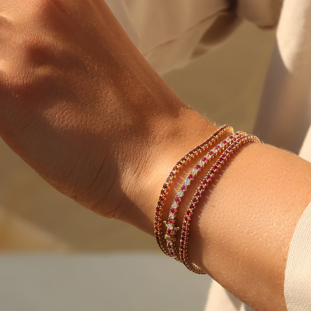 14k Prong Setting Diamond and Ruby Tennis Bracelet