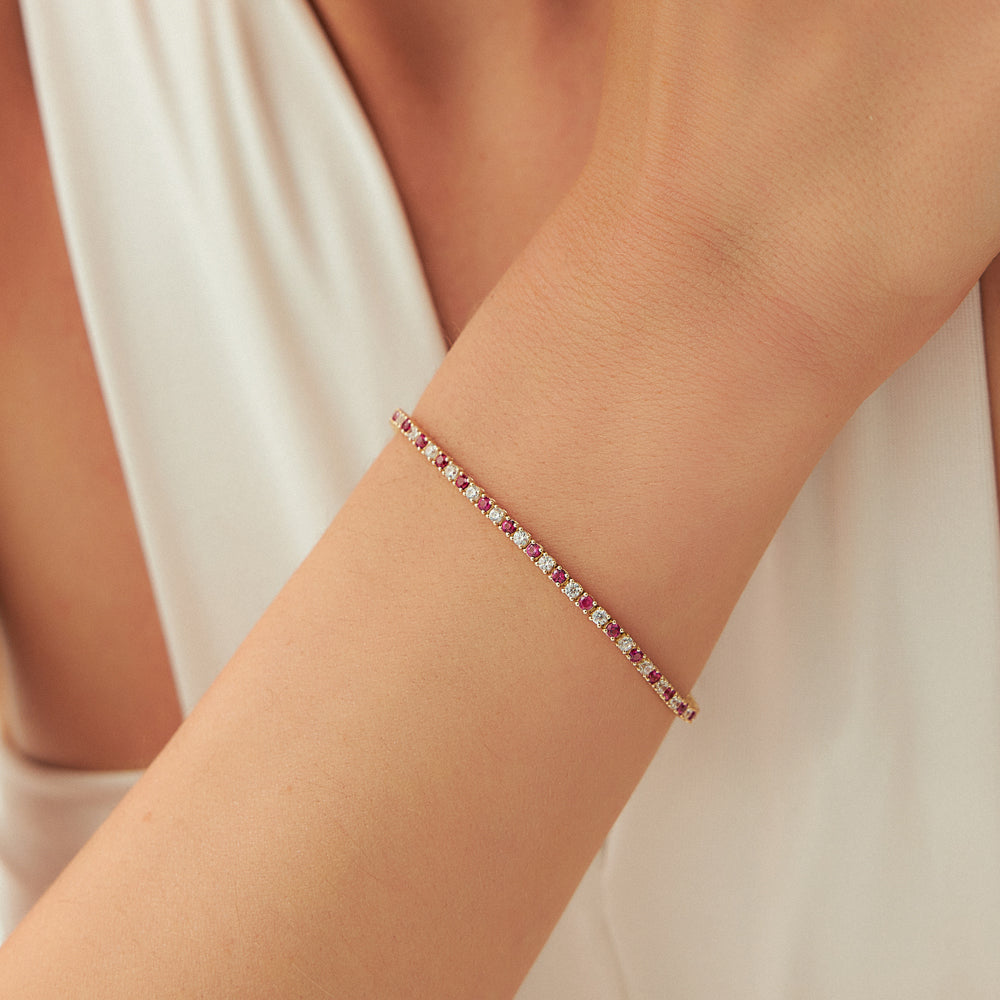 14k Prong Setting Diamond and Ruby Tennis Bracelet