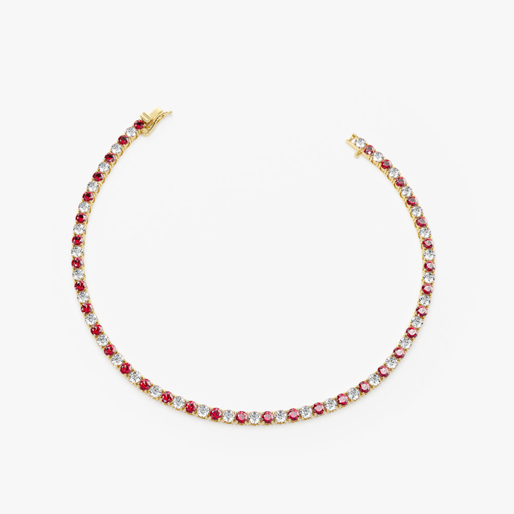 14k Prong Setting Diamond and Ruby Tennis Bracelet