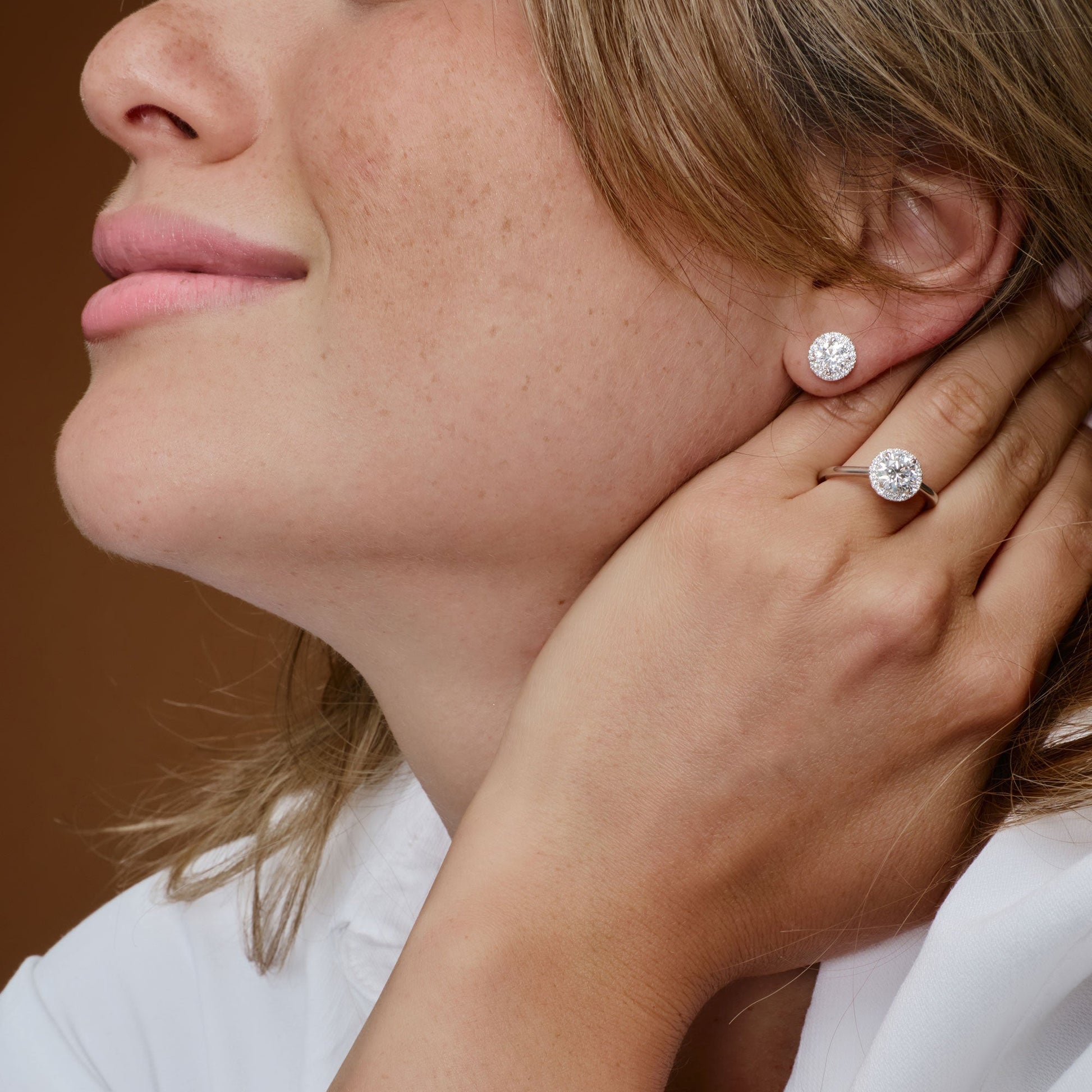1.30 ctw 14k Round Lab Grown Diamond Halo Stud Earrings - Josephine - Geum Jewels