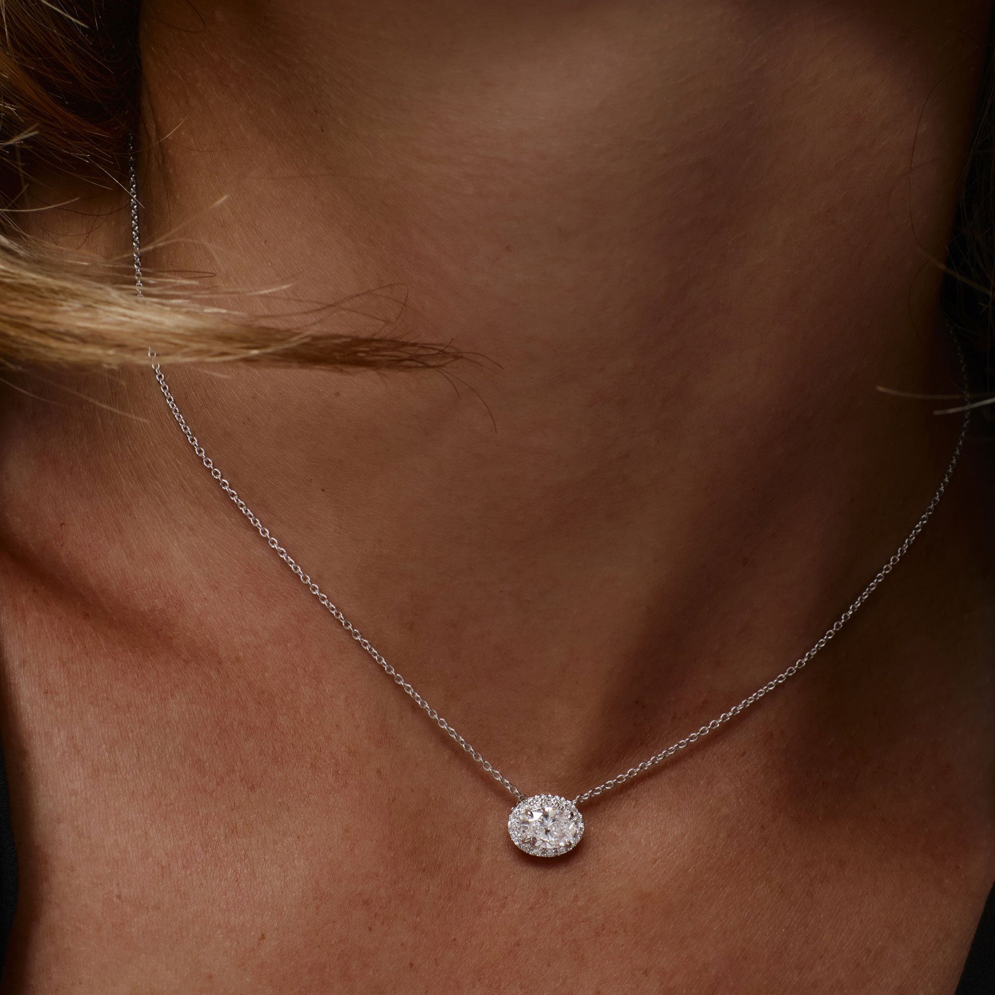 0.90 ctw 14K Halo Setting Oval Cut Lab Grown Diamond Necklace - Amy